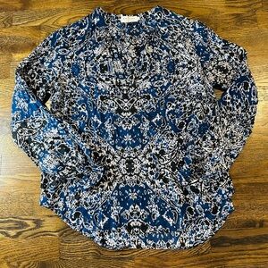 Velvet by Graham & Spencer Long Sleeve Popover Blouse Size M Blue Black Peasant